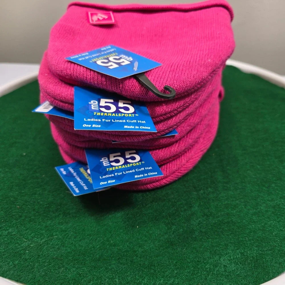 55 THERMALSPORT Fur Lined‎ Cuff Hats Ladies One Size Pink Winter Warm NWT Qty 6